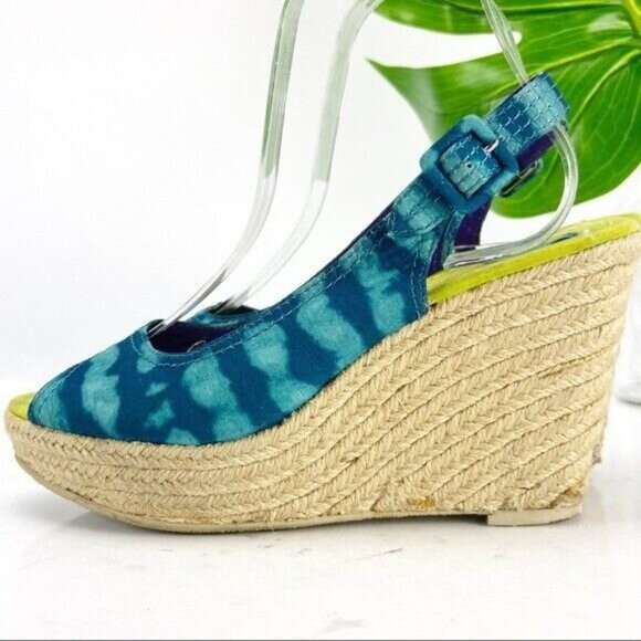Calypso St. Barth Women's Sandal Size 8 Teal Blue Slingback Espadrille Wedge - Picture 6 of 9